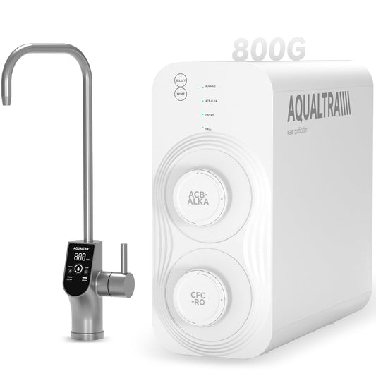 AQUALTRA USF-AR-800 Reverse Osmosis System, 10 Stage Alkaline Tankless RO System, NSF/ANSI/CAN 372 Certified, 800GPD, 3:1 Pure to Drain, Smart LED Faucet