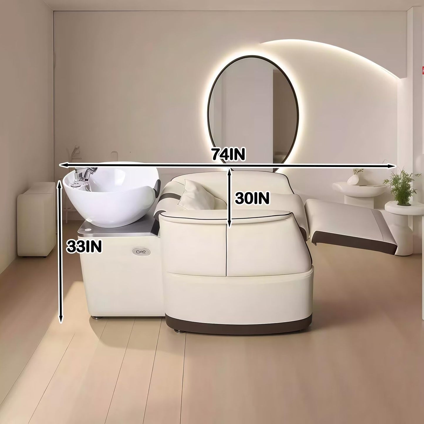 HHEvergreenEnsemble Salon Shampoo Bowl - Backwash Unit Set with Electric One-Button Adjustment, Shampoo Chair Includes High-End Luxury Style, Round Ceramic Sink