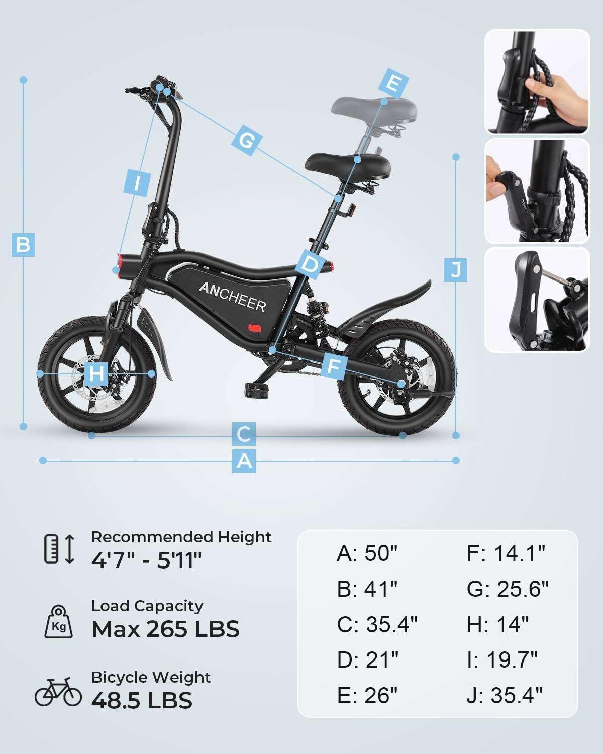 ANCHEER 14" Folding Electric Bike for Teens, 500W Max Motor, 19.8MPH City Ebike, Triple Shock Absorber, 48V 374Wh Battery, Brake Taillight,Cruise Control, Electric Bicycle for Adults, UL2849 Compliant