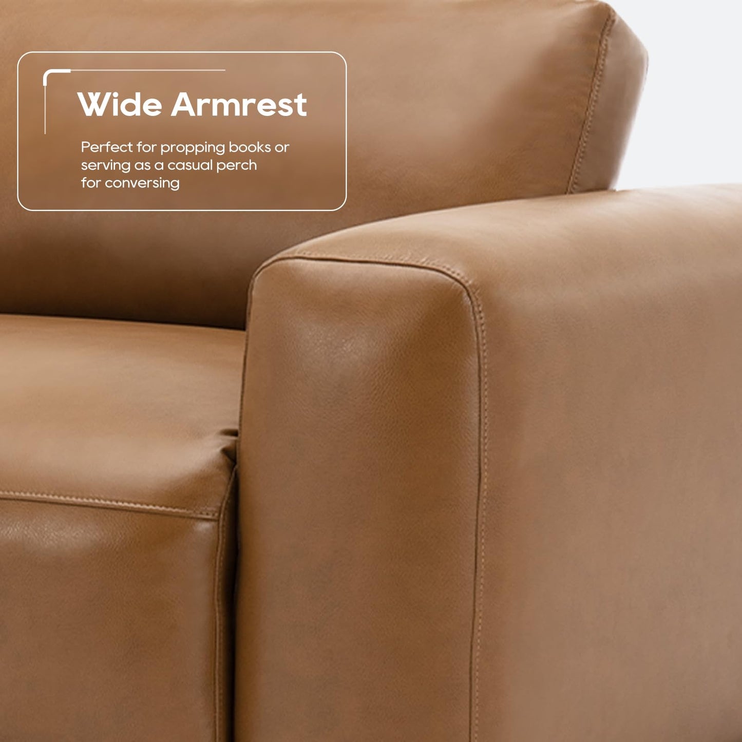 COLAMY 95Inches Oversized PU Leather Sofa for Living Room-Down Filled 3-Seater Modern Sofa with Extra Deep Seats, Wide Arm-Brown