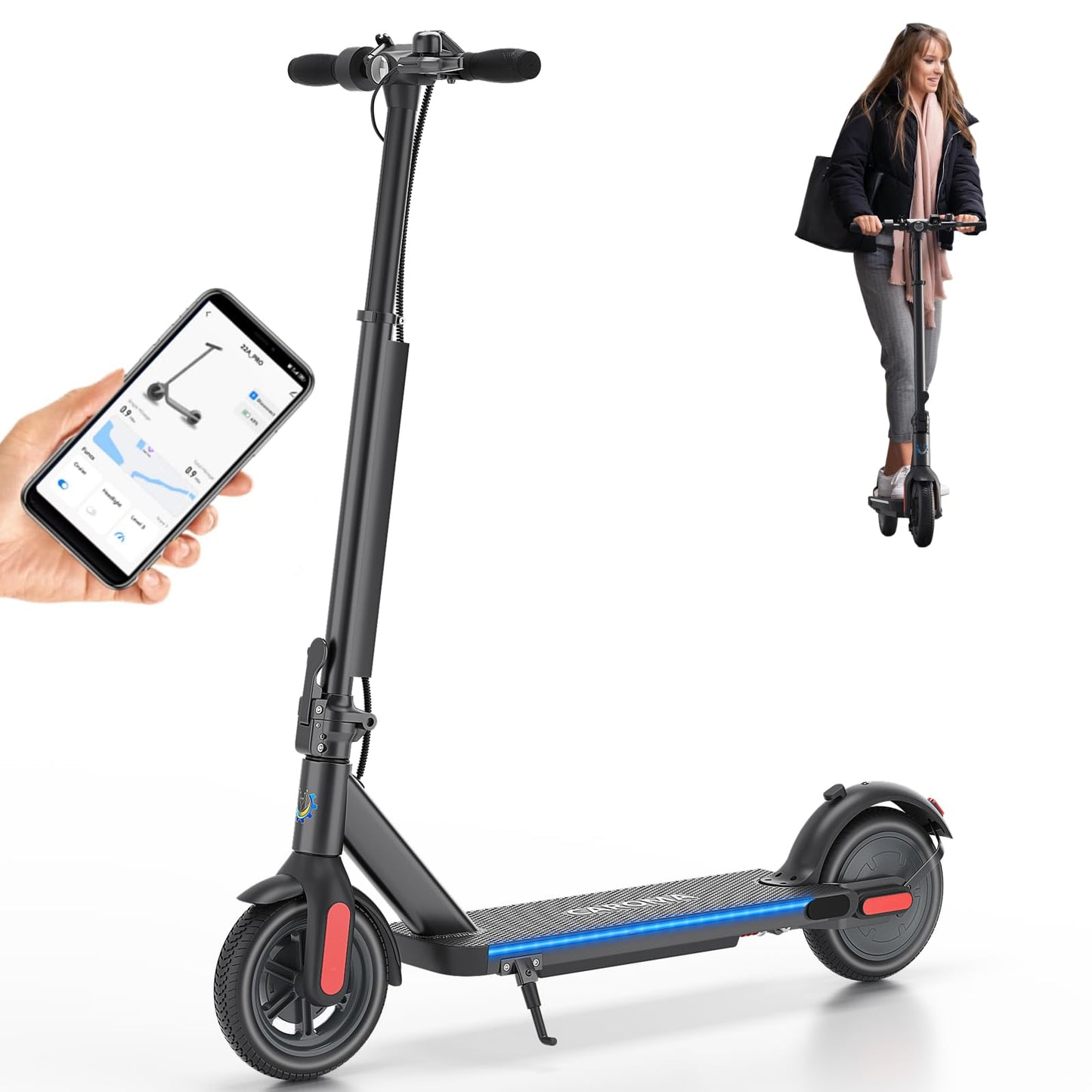 Caroma Electric Scooter Adults, 20 mph & 300 lbs, 350W Motor, 20 Miles Range & 20 Mph, 9" Solid Tires, Folding Motorized Scooter for Adults, App Control
