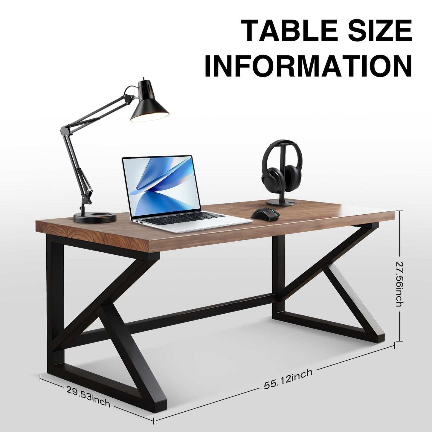 QZYJKJ 55inch Solid Wood Computer Desk,Large Office Desk Home Simple Modern Long Desk Study Writing Desk Dining Table for Home Office