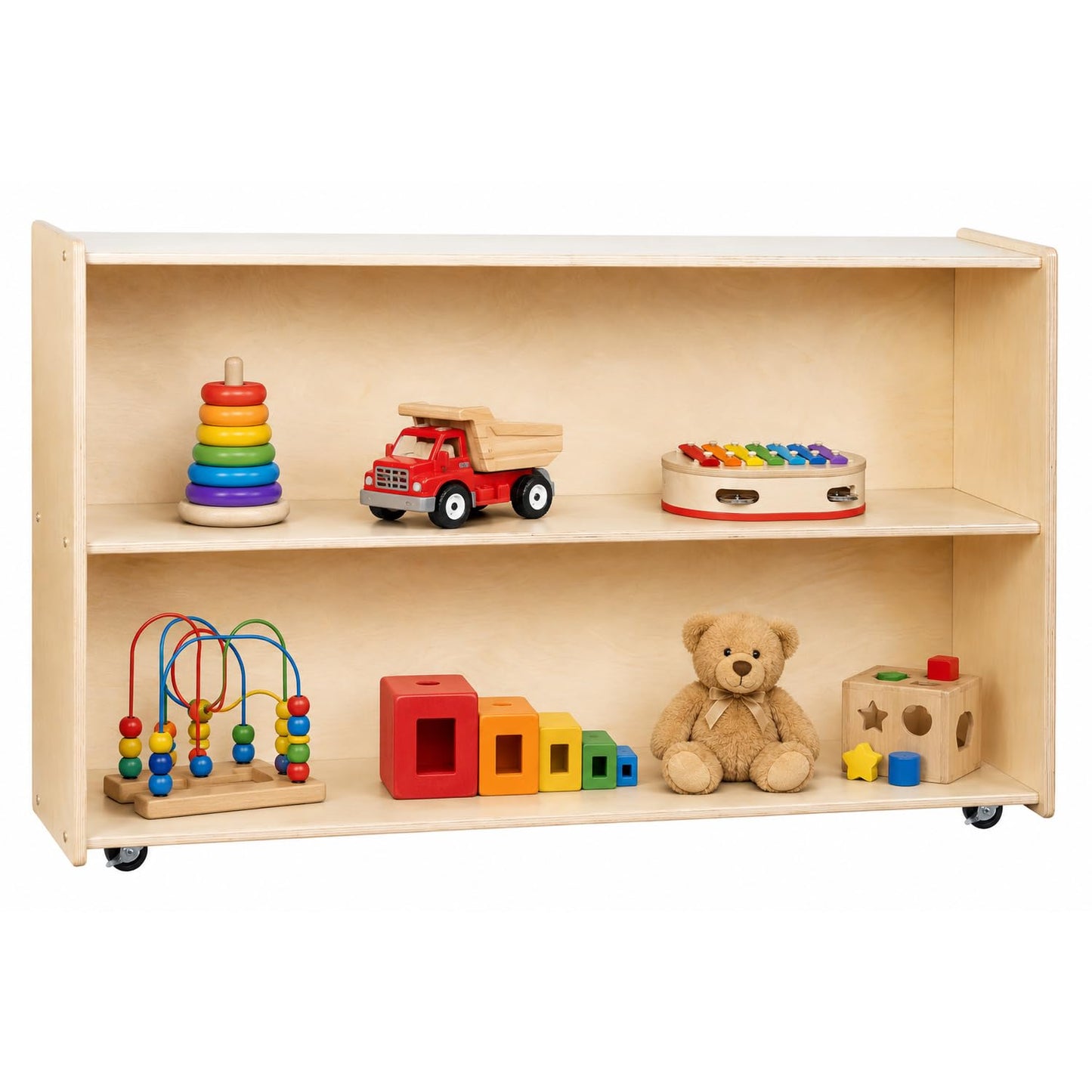 RRI Goods 2 Shelf Montessori Horizontal Bookcase with Wheels (47" Width) |Bookshelf - Toy Storage Organizer, Arts, Crafts & Supplies Storage Unit for Home, Office, Classroom, Daycare