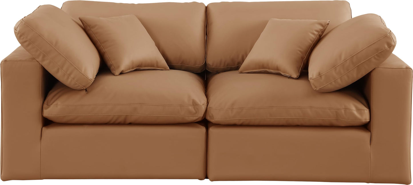 Meridian Furniture 188Cognac-S80 Comfy Collection Modern | Contemporary Upholstered Modular Sofa with Soft Cognac Vegan Leather, Fiber-Filled, 80" W x 40" D x 34.5" H, Cognac