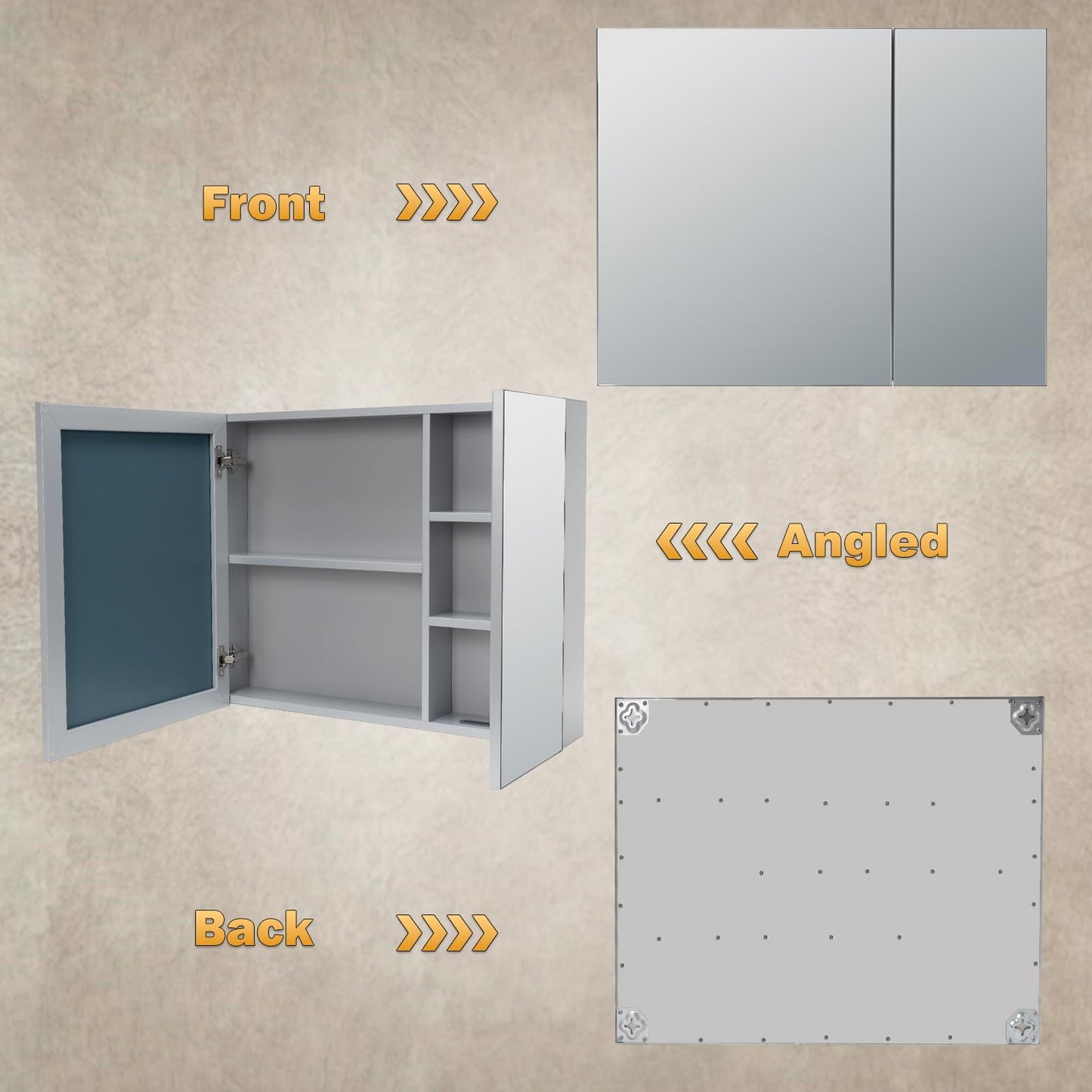 Umeiga 36x24 Medicine Cabinet Mirror with Storage, Pre-Assembled Medicine Cabinets for Bathroom, Recessed or Surface Mount Large Silver Mirrored Medicine Cabinets (Horizontal)