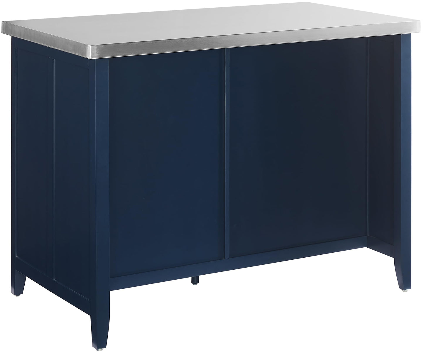 Crosley Furniture Silvia Stainless Steel Top Kitchen Island, Microwave Stand, Coffee Bar, with Shelves, Navy/Stainless Steel