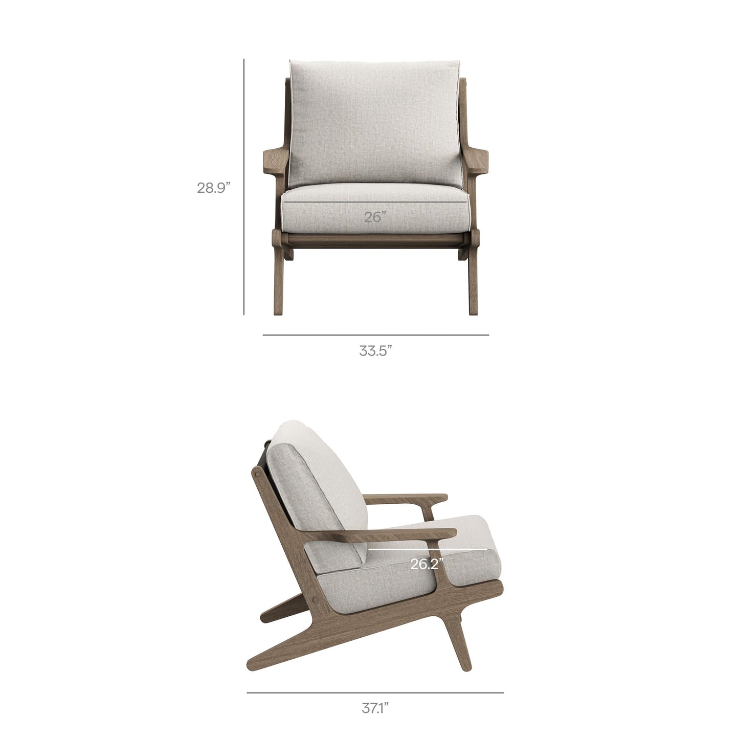 Modway Saratoga 3-Piece Teak Wood Outdoor Furniture Set in Weathered Gray Pebble - 2 Patio Lounge Chairs with Side Table