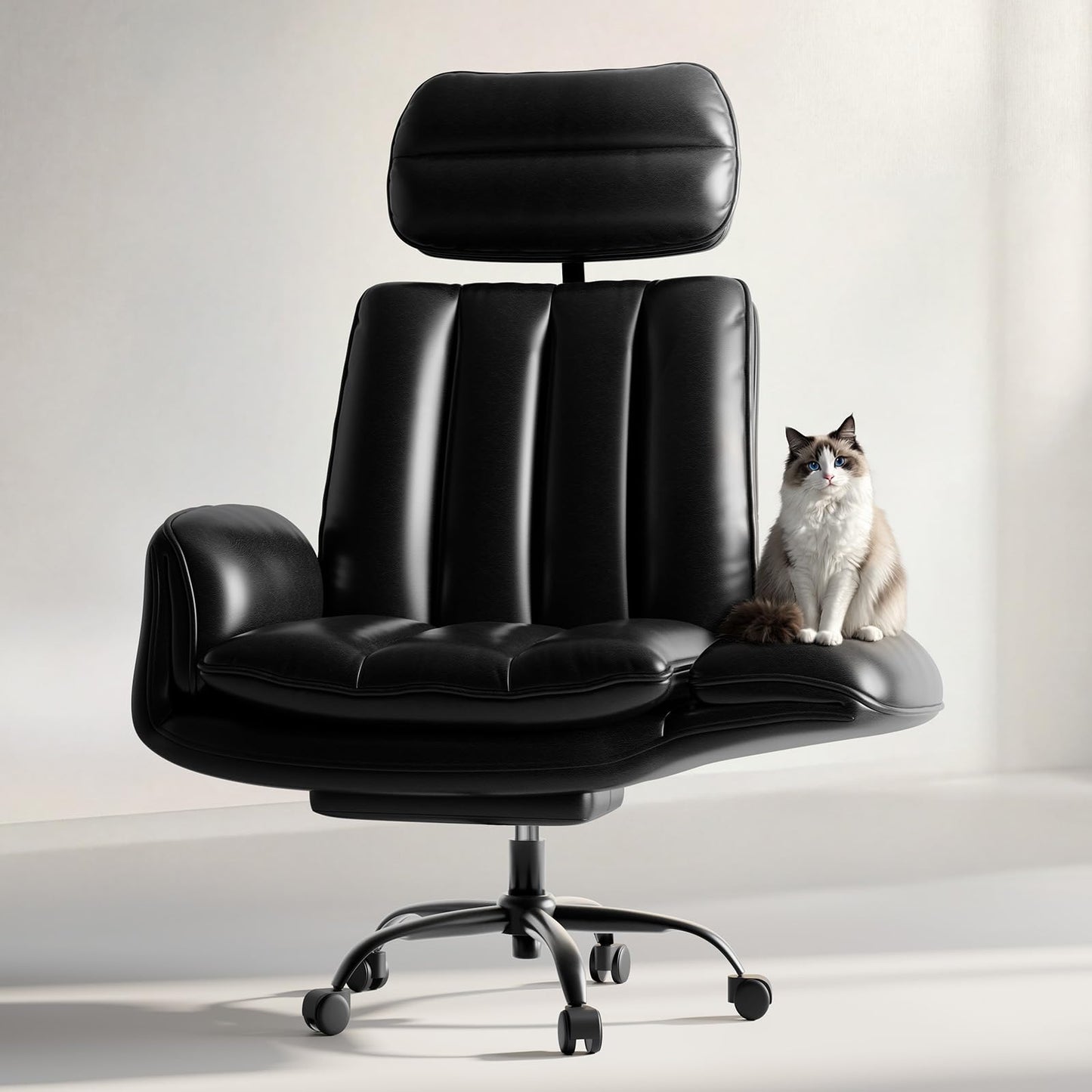 HOMRELEXA Criss Cross Office Chair with Armrests & Wheels, Comfy Big and Tall Chair, Ergonomic Executive Gaming Computer Chairs with Foot Rest, PU Leather Wide Seat Reclining Desk Chair, Black