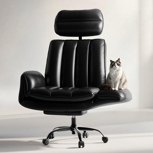 HOMRELEXA Criss Cross Office Chair with Armrests & Wheels, Comfy Big and Tall Chair, Ergonomic Executive Gaming Computer Chairs with Foot Rest, PU Leather Wide Seat Reclining Desk Chair, Black