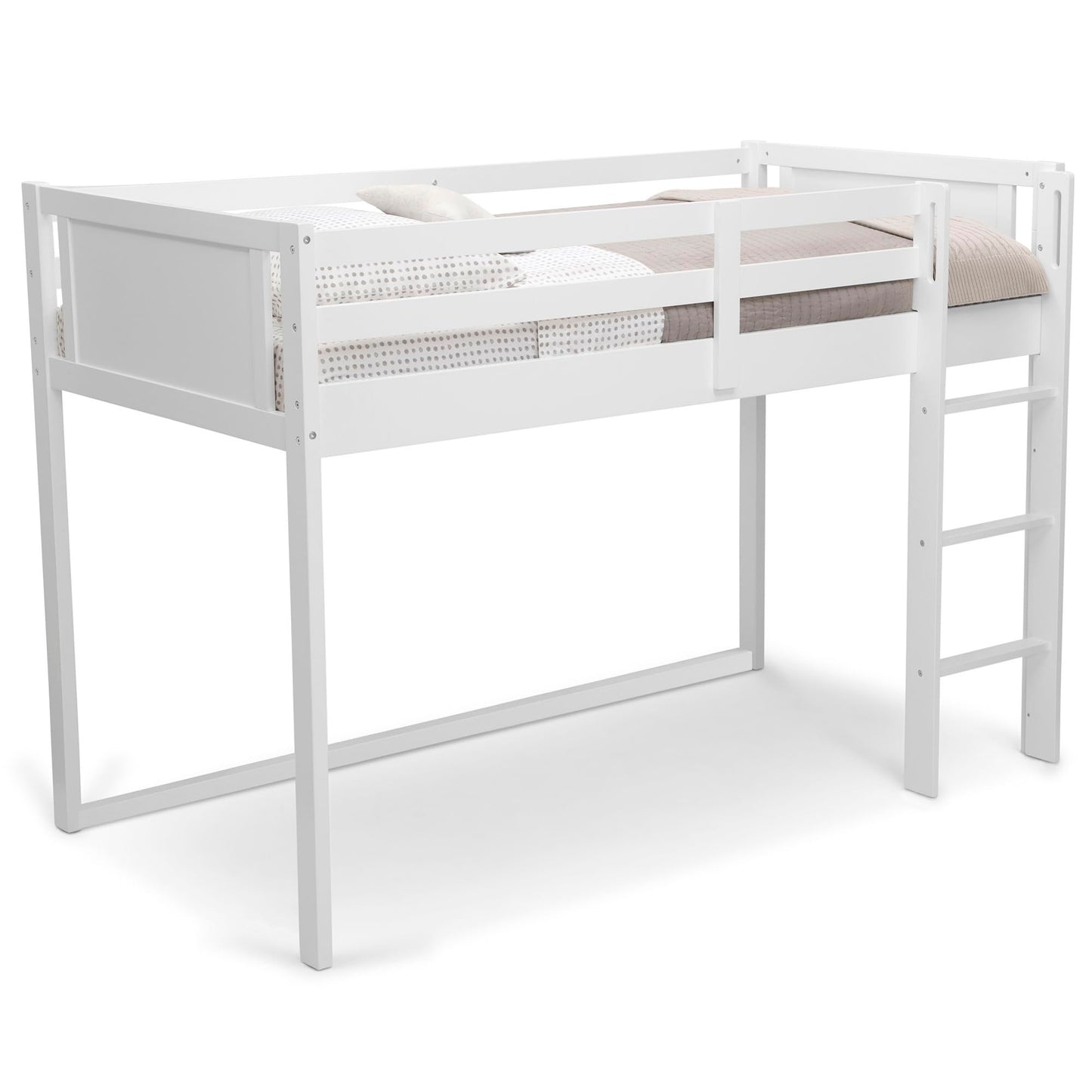 Delta Children Twin Loft Bed with Guardrail and Ladder (Coordinates with Loft Bed Tents Sold Separately), White