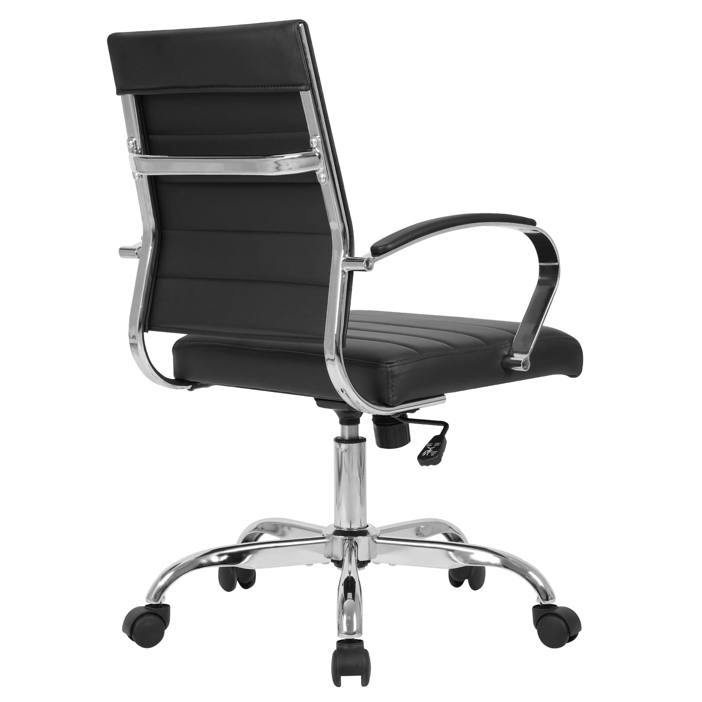 LANDSUN Home Office Chair Mid Back Desk Chair PU Leather Ribbed Executive Swivel Computer Chair with Wheels and Armrests Soft Padded Adjustable Height Conference Task Black