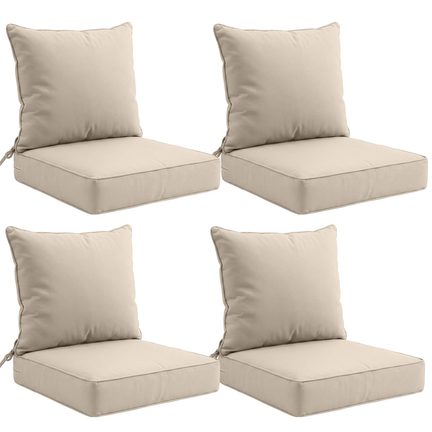 EAGLE PEAK Outdoor Deep Seat Patio Seat Cushion Set, 24 x 24 x 5 inch, 2-Piece Back Chair Cushion, 4 Pack, Beige