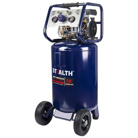 STEALTH 20 Gallon Air Compressor, Ultra Quiet, Oil-Free and Long Life Cycle,1.8 Hp Large Air Compressor with Rubber Wheels (Blue, SAQ-12018)