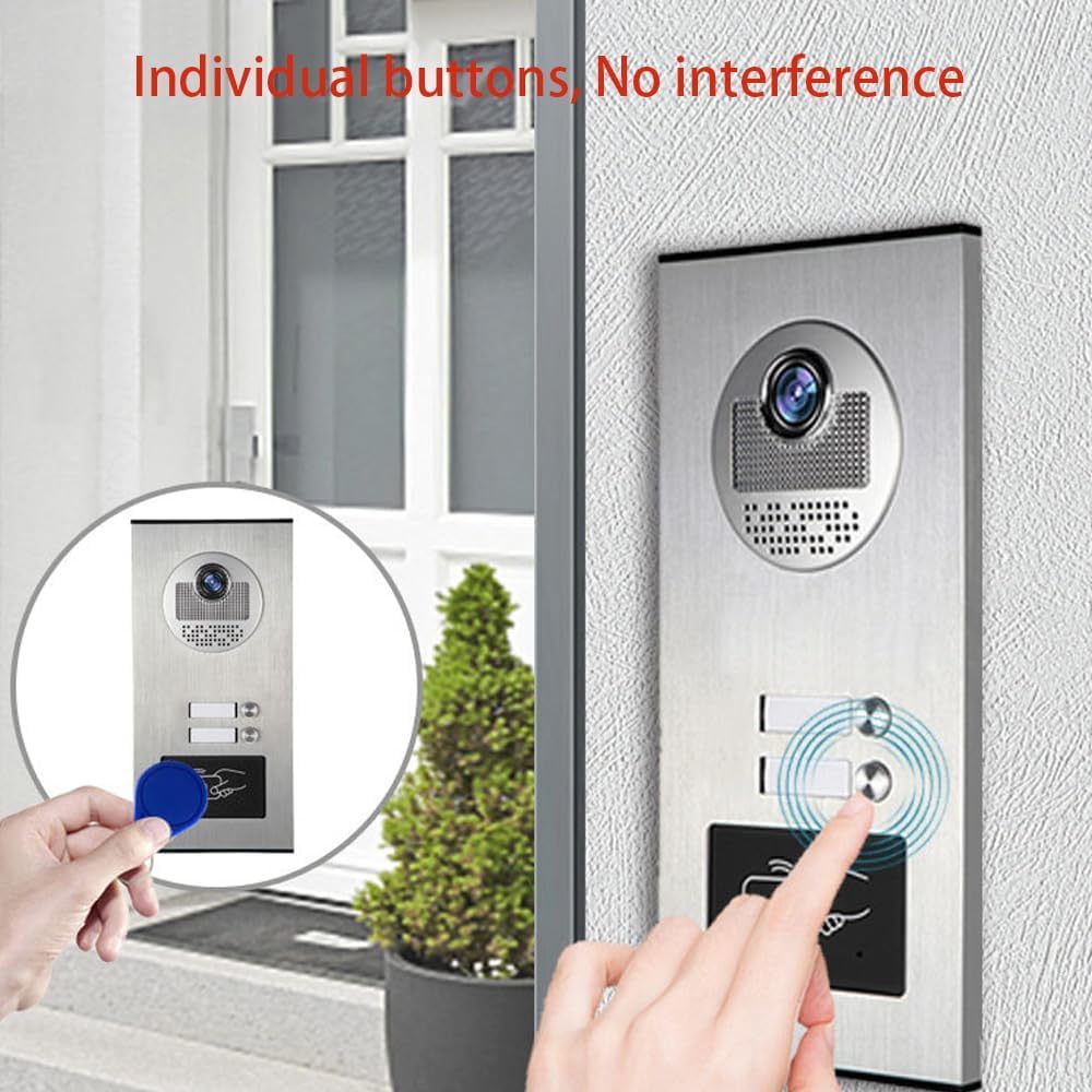 Video Intercom System for Apartment,4.3 inch Monitor Wired Video Door Kit,Indoor Outdoor Video Intercom System, Doorphone Telephone Style, ID Card Unlocking (1 Doorbell + 2 Monitor)