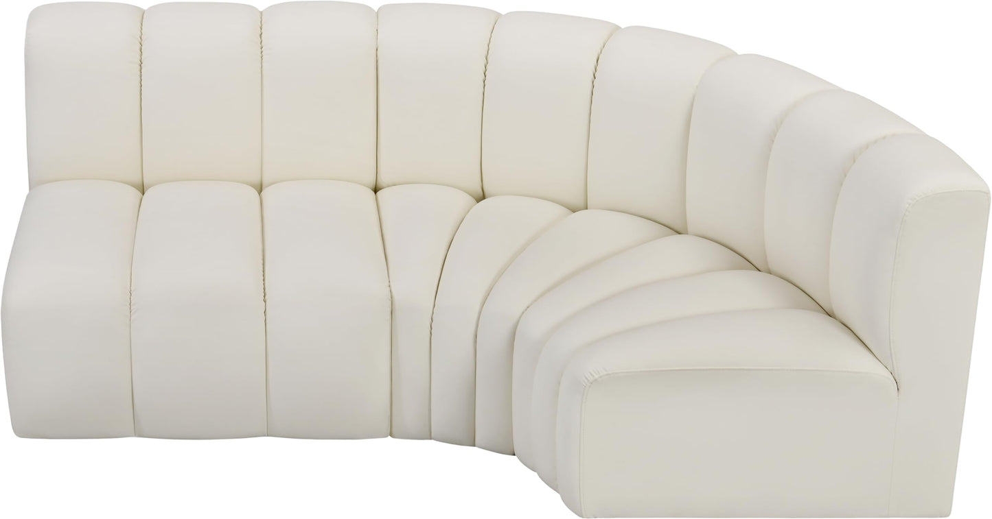 Meridian Furniture 101Cream-S3A Arc Collection Modern | Contemporary Modular Sofa with Soft Cream Vegan Leather, Deep Channel Tufting, Modular Design, 84" W x 39" D x 30" H, Cream