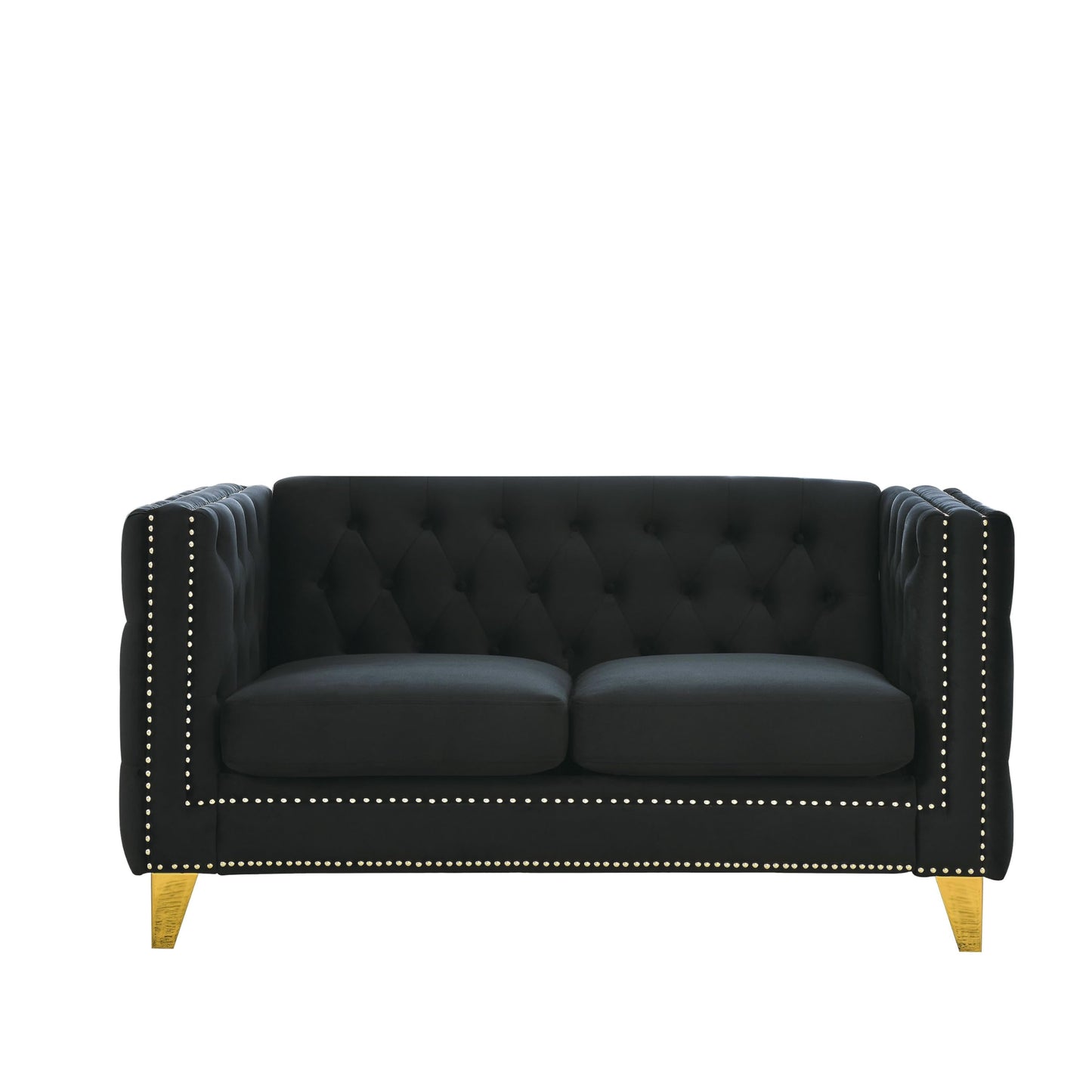 KEIKI Tufted Velvet 3+2 Seat Sofa Couch for Living Room, Buttons Tufted Square Arm Couch for Home Apartment, Black