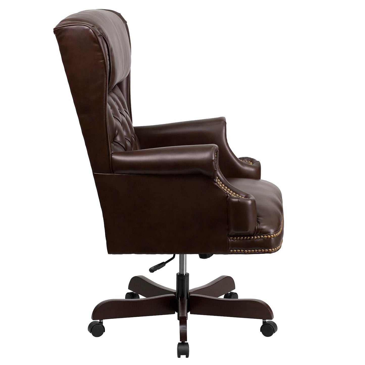 Flash Furniture High Back Traditional Tufted Brown LeatherSoft Executive Ergonomic Office Chair with Oversized Headrest & Nail Trim Arms