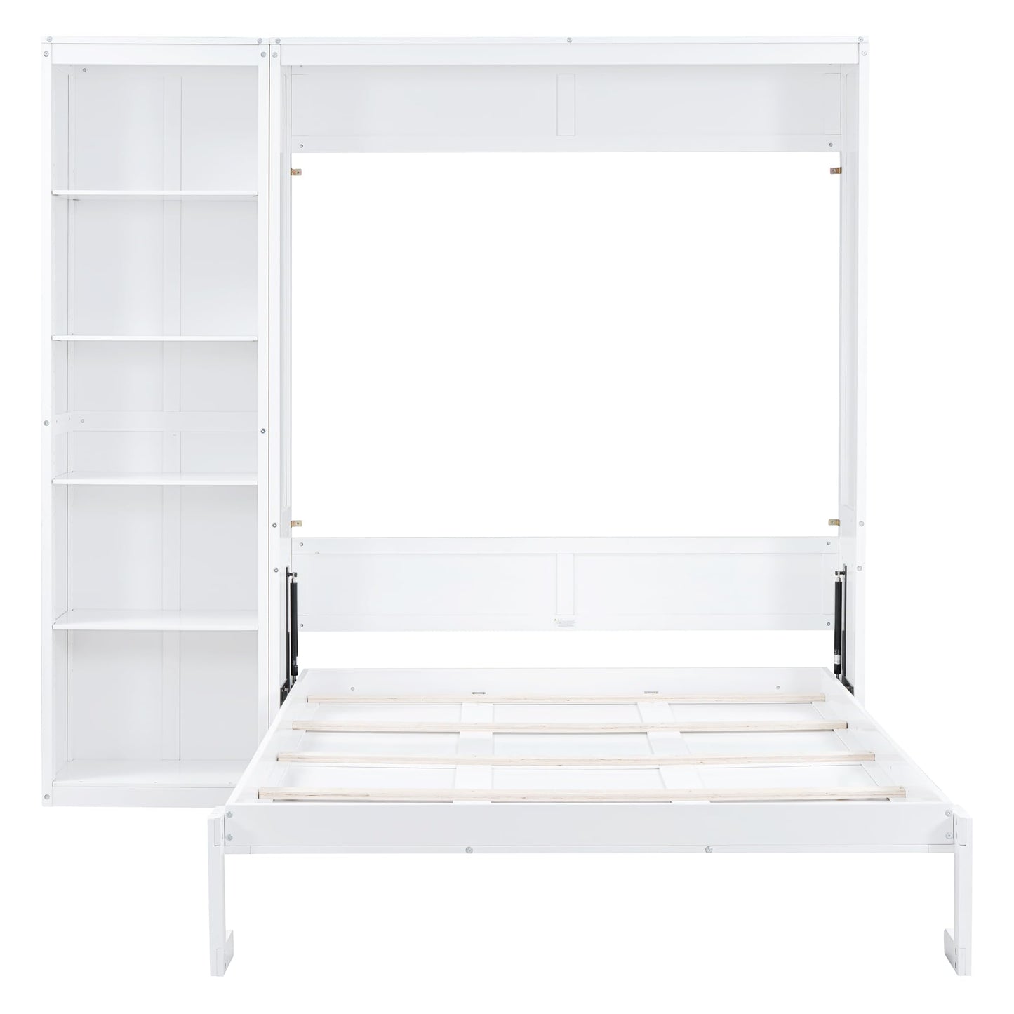 Merax Space-Saving White Murphy Bed Queen Size with Adjustable Storage Shelves, Multifunctional Foldable Wall Bed for Small Spaces Studio Study Office Guest Room