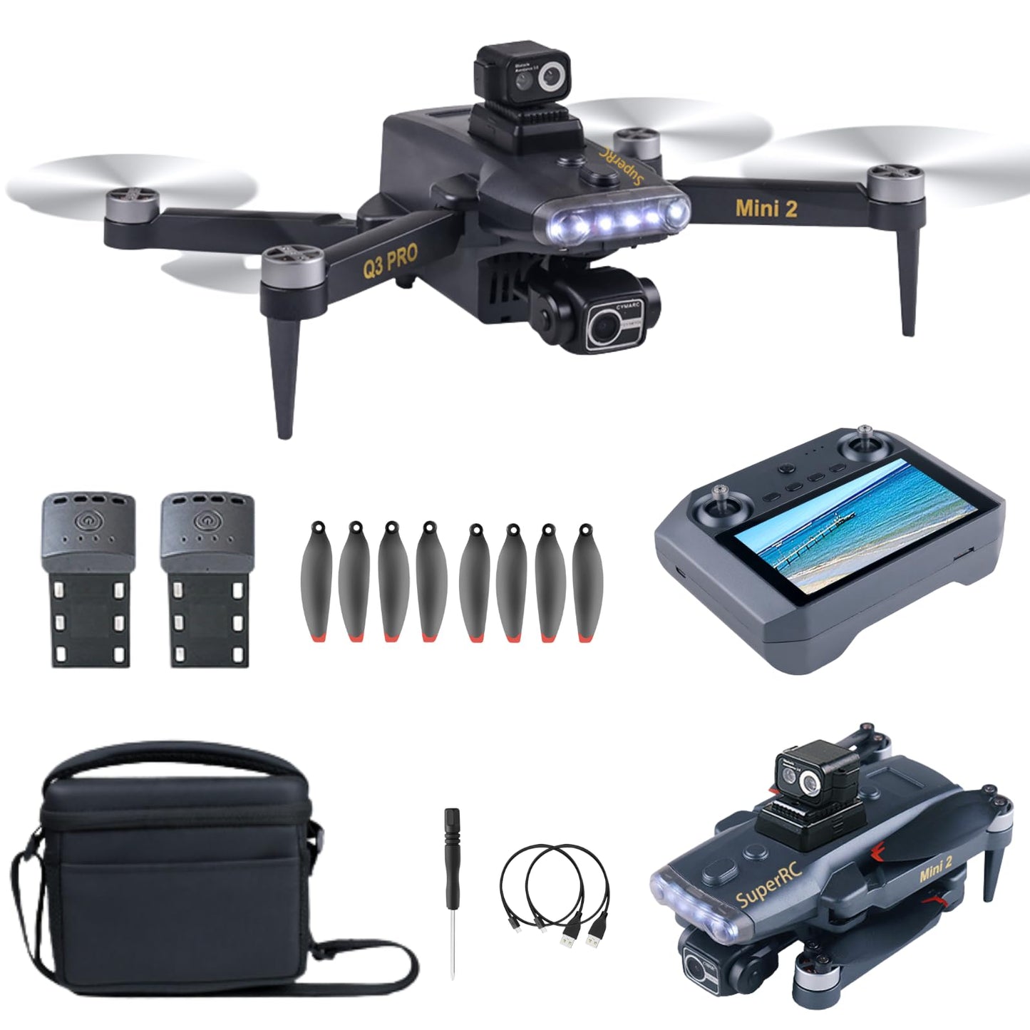 4K UHD Camera FPV Drone with 3-Axis Gimbal Obstacle Avoidance GPS Drone for Adults, Brushless Motor Auto Return RC Quadcopter with 5.5" Screen, Q3 PRO Mini 2 Lightweight Foldable Drones for Adult Beginners