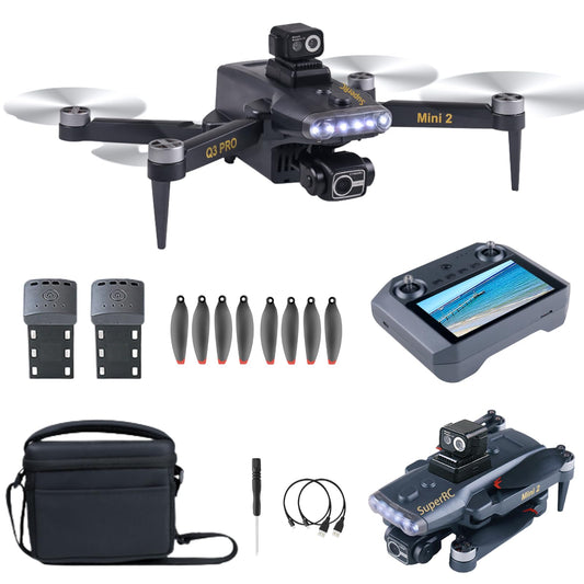 4K UHD Camera FPV Drone with 3-Axis Gimbal Obstacle Avoidance GPS Drone for Adults, Brushless Motor Auto Return RC Quadcopter with 5.5" Screen, Q3 PRO Mini 2 Lightweight Foldable Drones for Adult Beginners