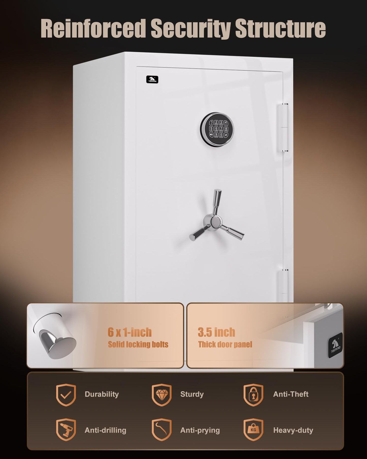 TIGERKING 8.78 Cu Ft Large White Fireproof Waterproof Home Safe, Jewelry Closet Floor Safe for Valuables, Heavy Duty Steel Security Safes with Digital Lock, Drawer and Adjustable Shelves
