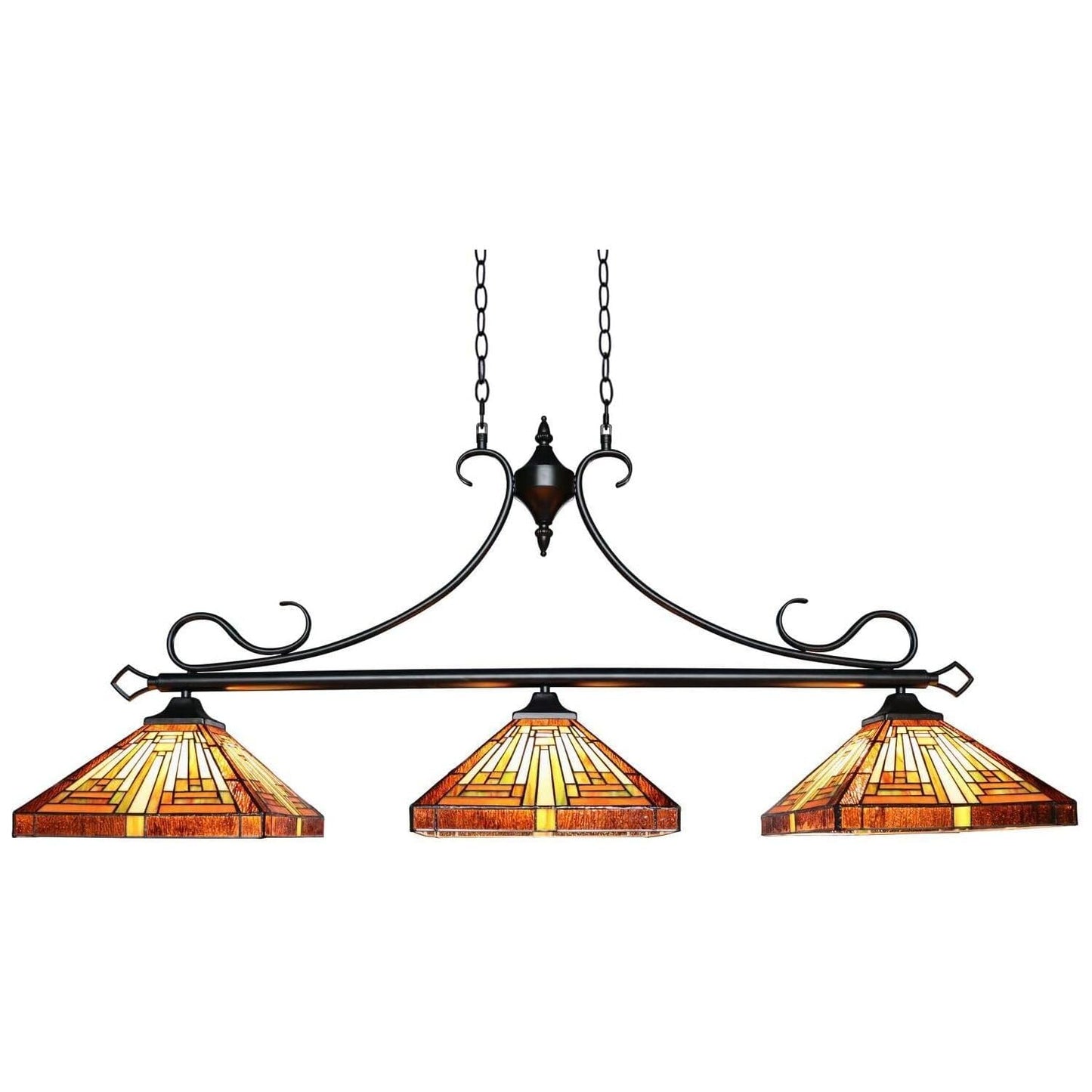 Chloe Lighting Innes 3-Light Island Pendant, Tiffany-Style, 47in Wide, Blackish Bronze, Multicolor Glass, Model CH33359MR47-IL3