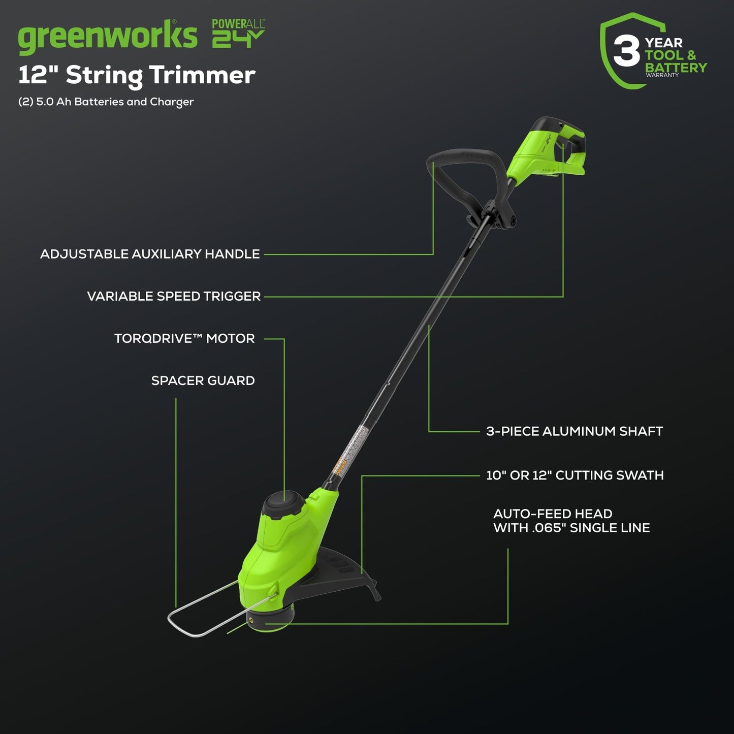 Greenworks 48V (24V x 2) High - Performance Cordless Yard Tool Combo: 21" self propelled lawn mower, 12" Trimmer & Blower, with 3 Batteries & 2 Chargers
