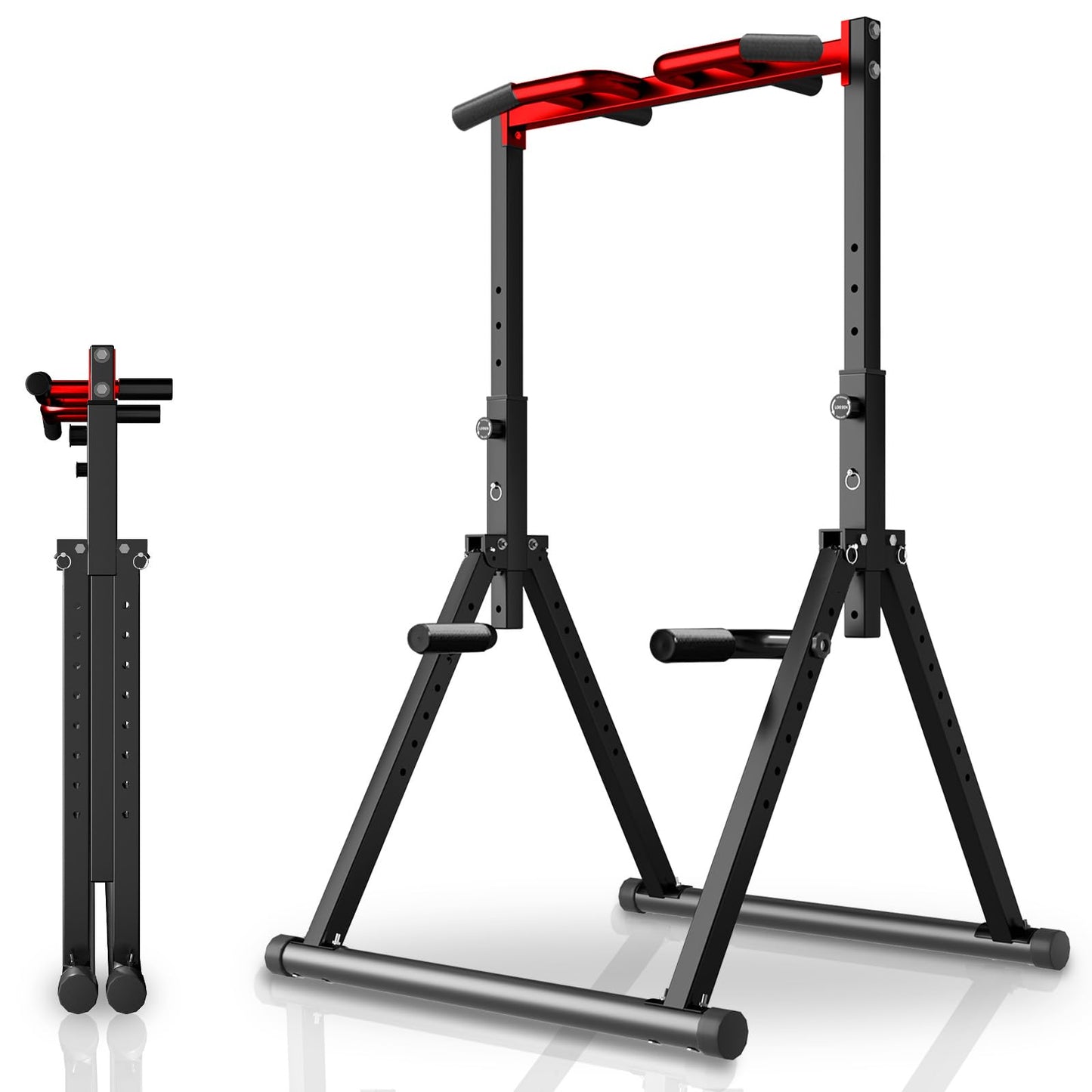 WATBKHE Power Tower Pull Up Dip Station Pull Up Bar Adjustable, Multifunction Home Gym, Strength Training Equipment, Triangular Design, 700LBS Weight Capacity Red