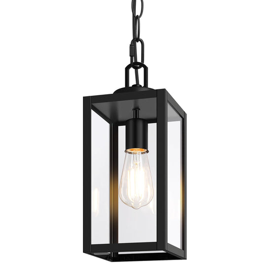 BesLowe Outdoor Pendant Light, 13·Black Metal Hanging Lantern, Adjustable Chain, Model D05088P
