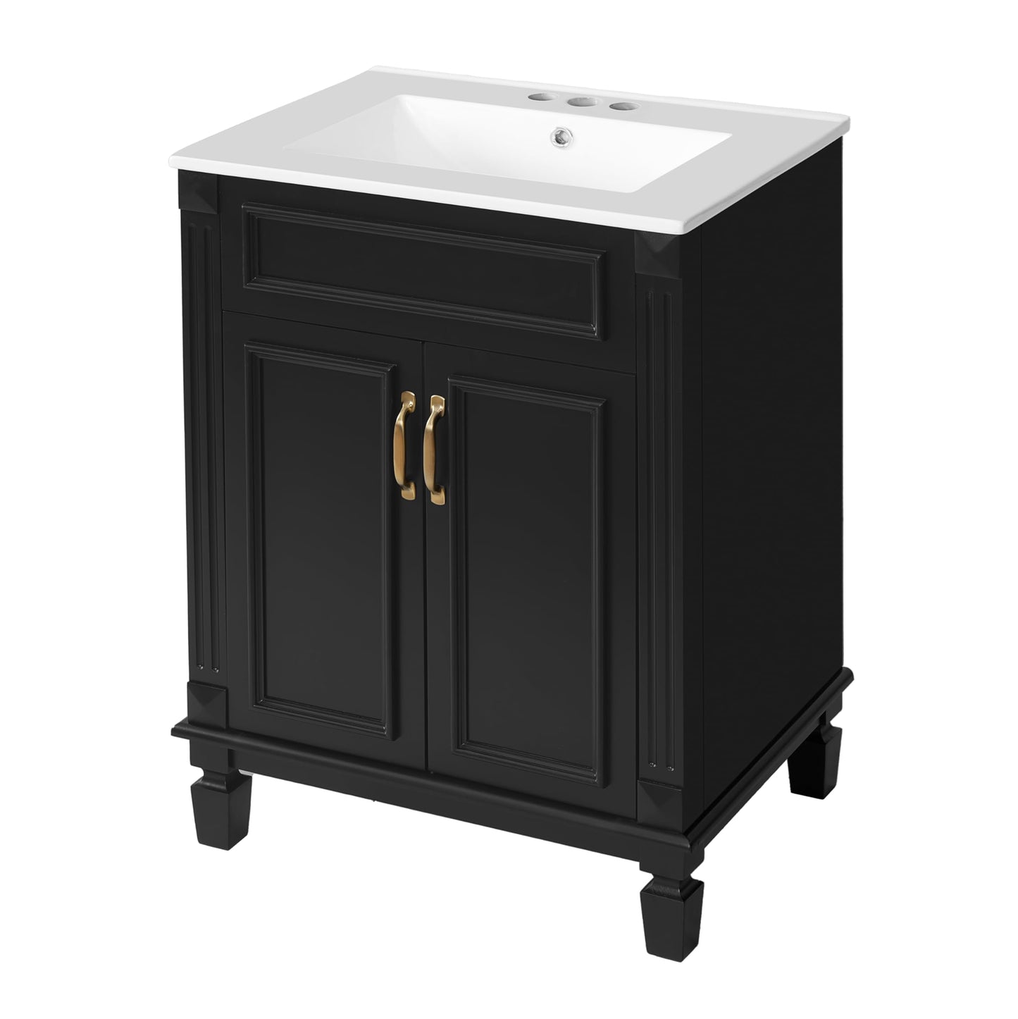 Merax 24 Inch Bathroom Vanity with Ceramic Sink, Modern Solid Wood Storage Cabinet with 2 Soft-Closing Doors and Adjustable Shelf, Black