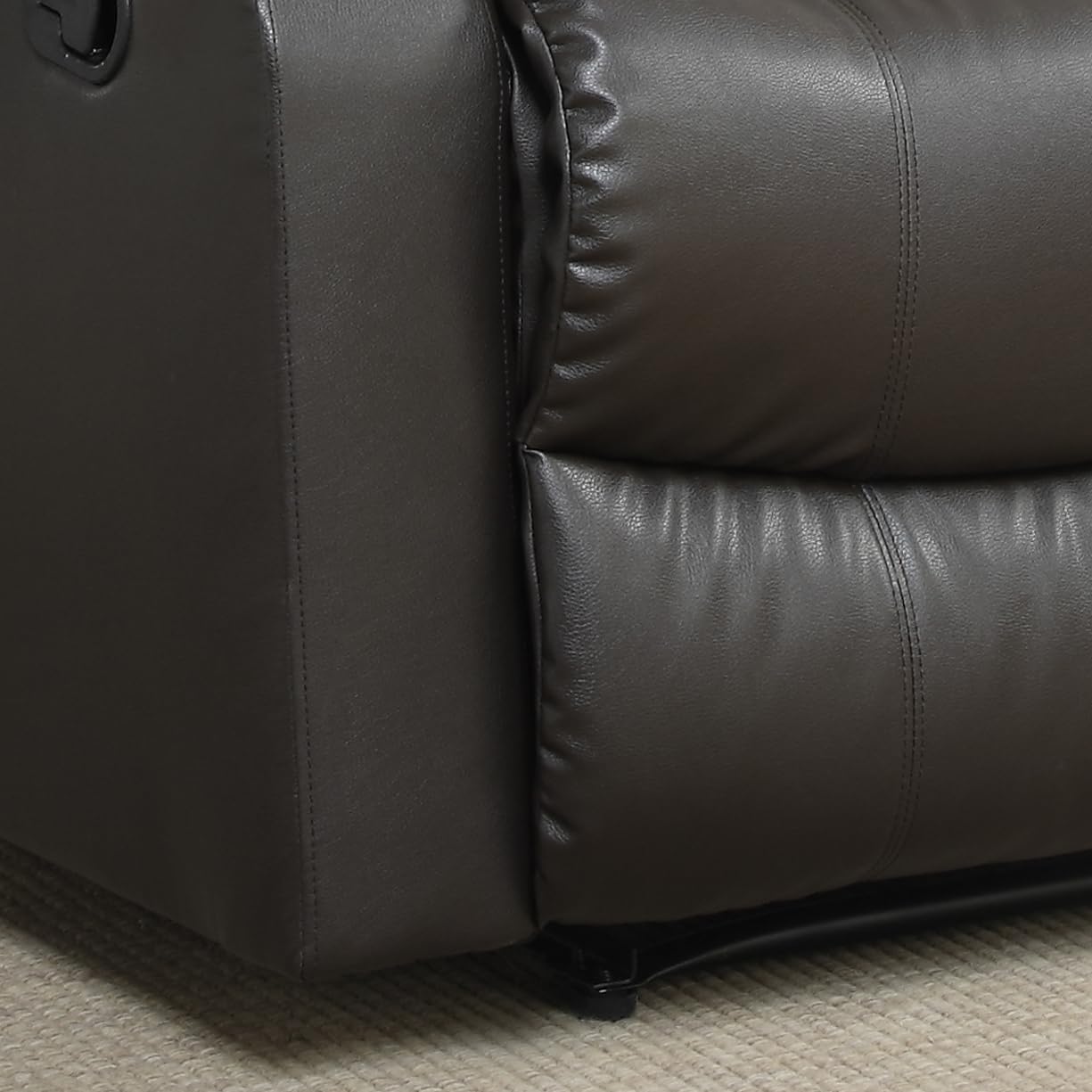 Relax-A-Lounger Warren 35.5" Manual Pull-Handle Recliner, Traditional Overstuffed, Pocket Coil Comfort, Black Metal Base Legs, Soft Vegan Leather Fabric, Java