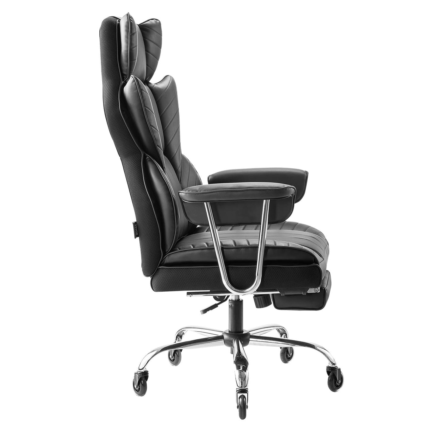 VEVOR Executive Office Chair with Footrest, 400lb Capacity Oversize Office Chair with Lumbar Pillow & Removable Armrests, Heavy Duty Ergonomic Chair, PU Leather Reclining Home Office Desk Chair, Black