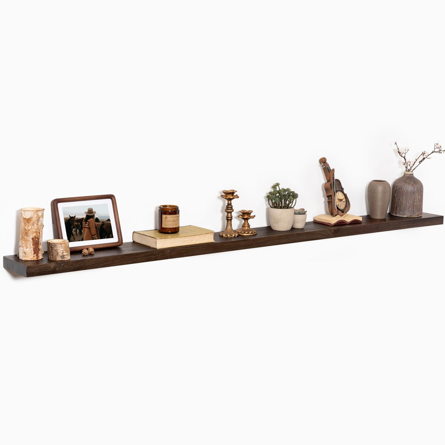 72 Inch Floating Shelves for Wall 1 Pack Shelves for Bedroom, Bathroom, Kitchen, Wall Mounted Rustic Solid Elm Wood Floating Shelf with Invisible Bracket for Books, Decor, Storage, Walnut