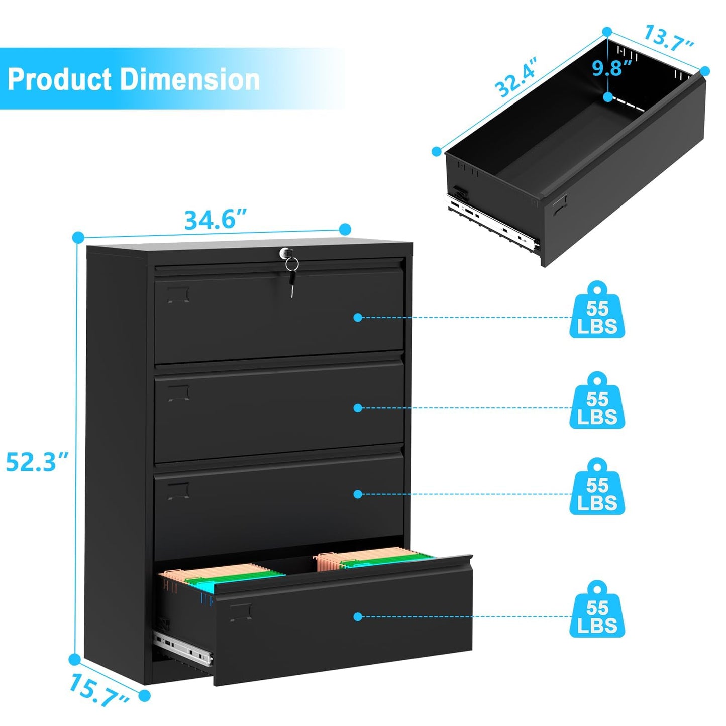 Garvee 52 in Tall Lockable Garage Storage Cabinet with Wheels - Heavy Duty Metal Tool Organizer with 4 Adjustable Shelves, Pegboard & Magnetic Doors for Workshop, Home or Office
