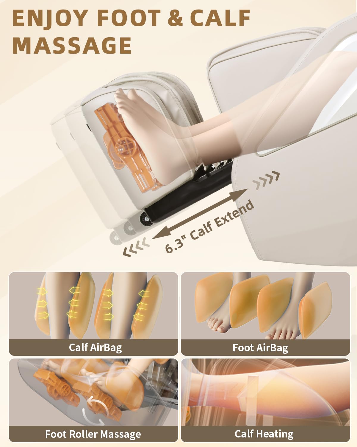 RelaxRelife Full Body Zero Gravity Massage Chair with Body Scan 4D Intelligent Shiatsu Strecth Massage, Back/Leg Heated with AI Voice Control Bluetooth Speaker Airbags SL Track Massage Beige