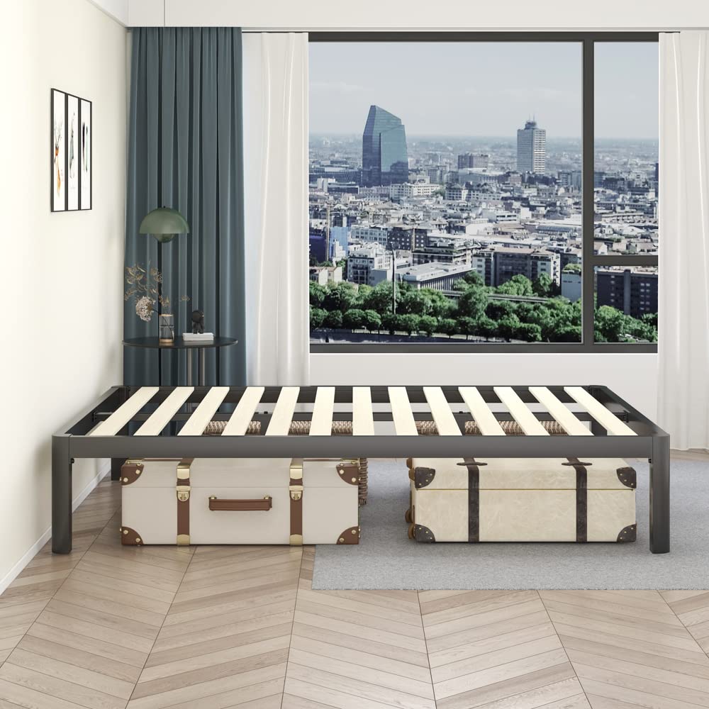 MAF Metal 18 Inch Queen Platform Bed Frame with Anti-Collision Round Legs, Black 3500 Lbs Heavy Duty Bed Frame with Wood Slats, No Box Spring Needed, Easy Assembly