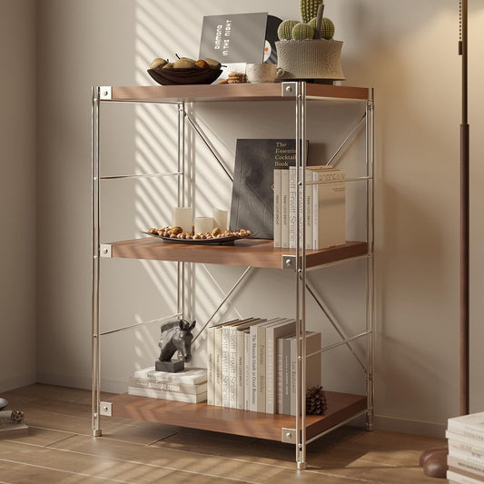 Achene 3-Tier Retro Industrial Bookshelf, Wood and Metal Shelf Unit, Storage Bookcase for Living Room, Bedroom, Home Office, Study Room, and Kitchen, 15.75"x23.62"x35.43" Inches