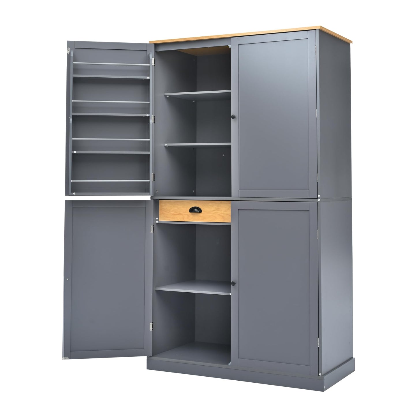 Merax 71.3" Tall Kitchen Storage Cabinet Pantry Wood Freestanding Large Cupboard with 2 Drawers,2 Adjustable Shelves,8 Door-Shelf for Dining Room,Grey