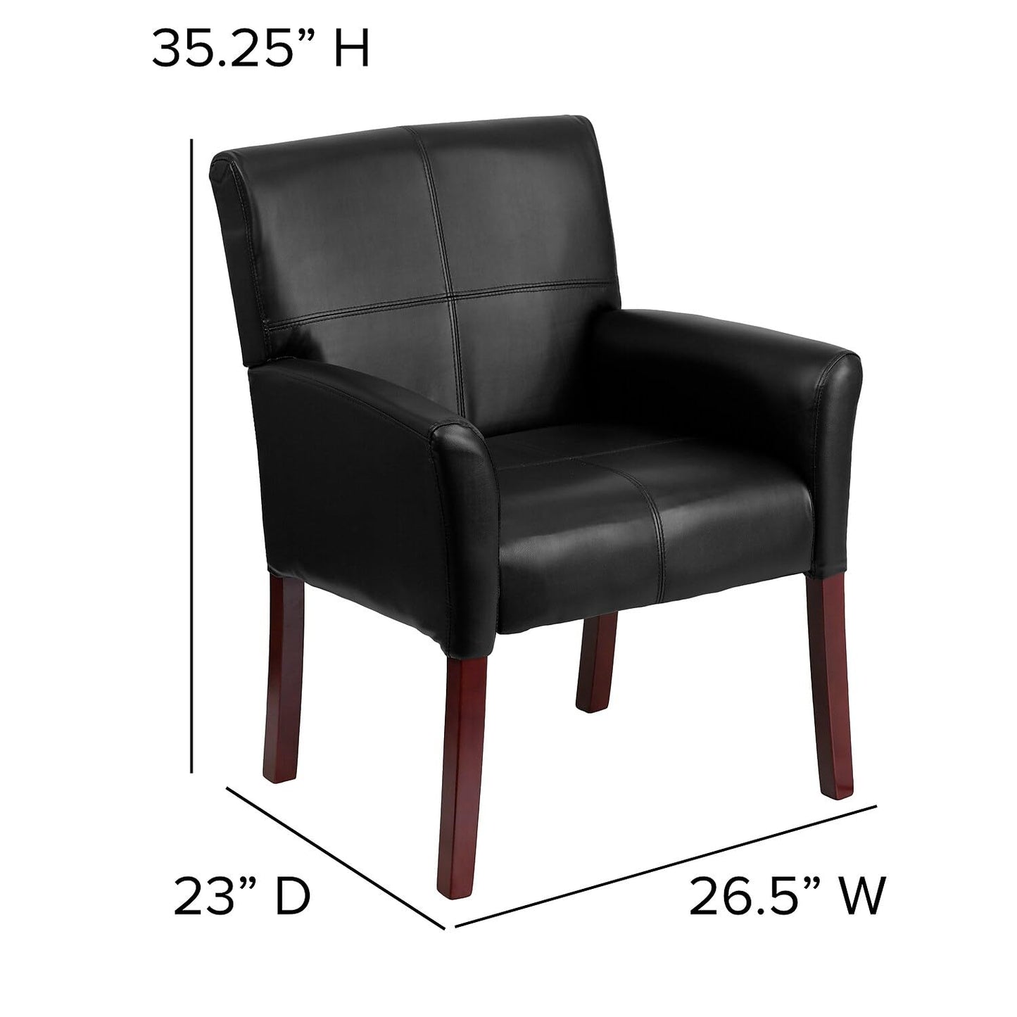 Flash Furniture Taylor LeatherSoft Upholstered Executive Side Reception Chair, Lobby Chair with Cushions and Padded Arms, Black