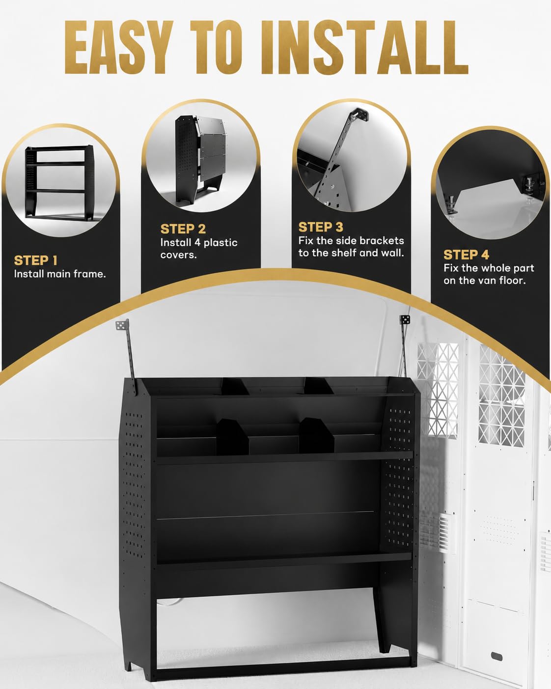 KUTAFUWO Cargo Van Shelving Storage System Fit for Ford Transit,Chevy Express,Nissan NV,Ram Promaster,GMC Savana,Mercedes-Benz Sprinter and Metris.42 W x 46" H x 13" D Heavy-Duty Steel Truck Rack