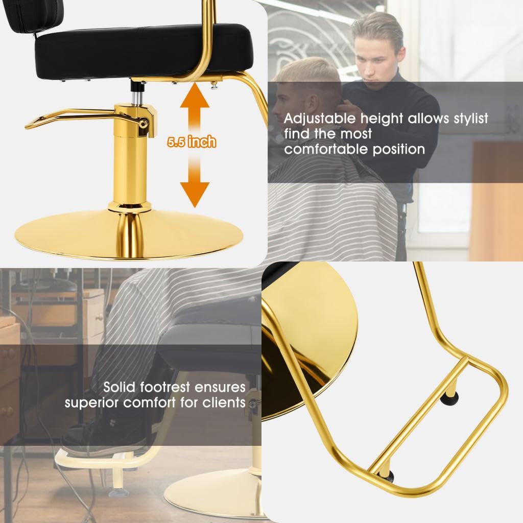 Artist hand Black and Gold Salon Chair, Professional Hair Stylist Chair