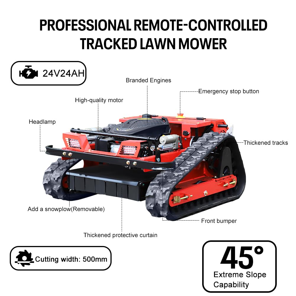 Infront Remote Control Lawn Mower, 20 Inch Cutting Width, Adjustable Height 0.79-5.9 Inches, Track Design,All-Terrain for Steep Slopes Tall Grass Large Lawns