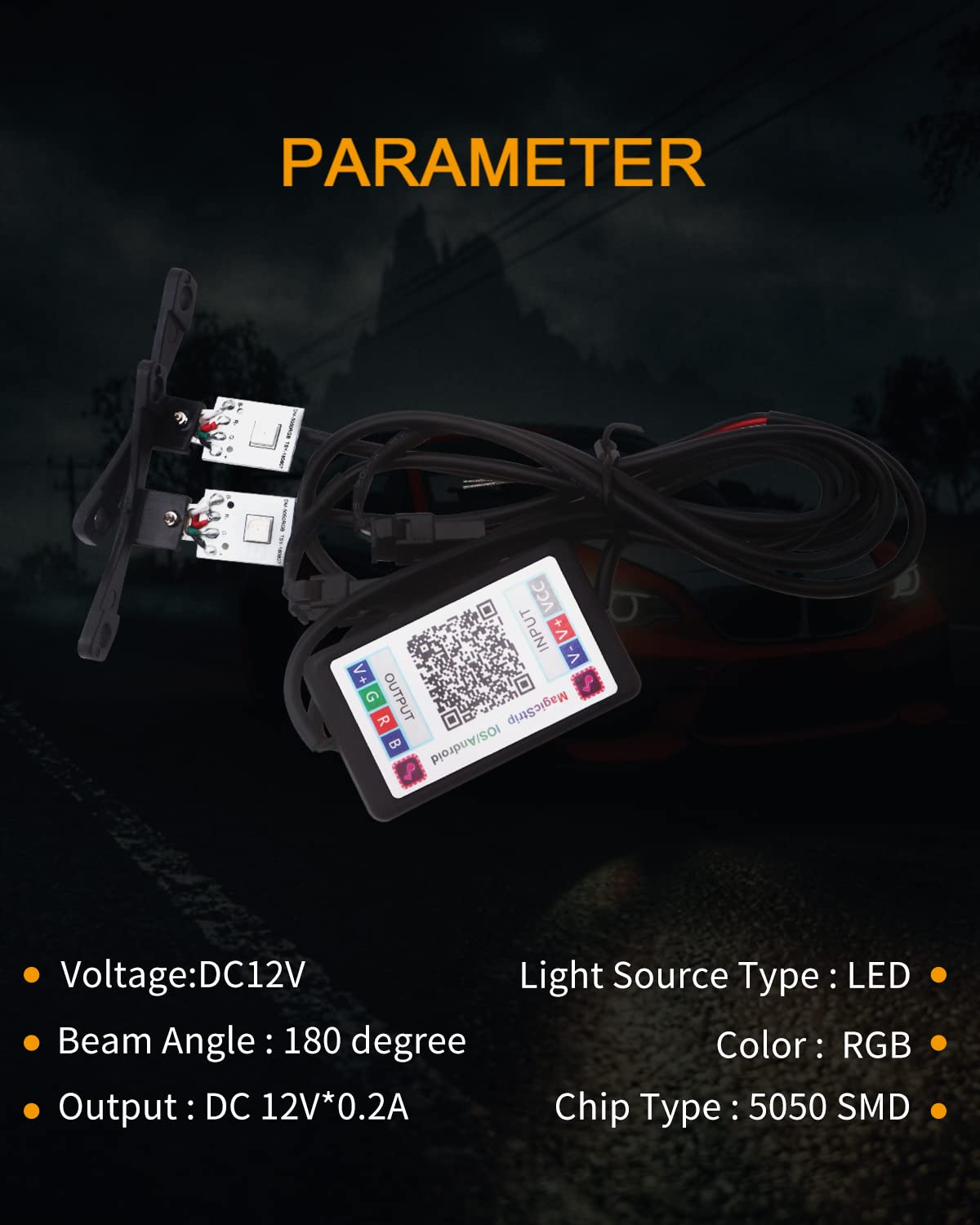 Qasim 5050 LED Car Devil Eye RGB Headlights DRL 12V DC for 2.8in BI Xenon Projector Lens Black