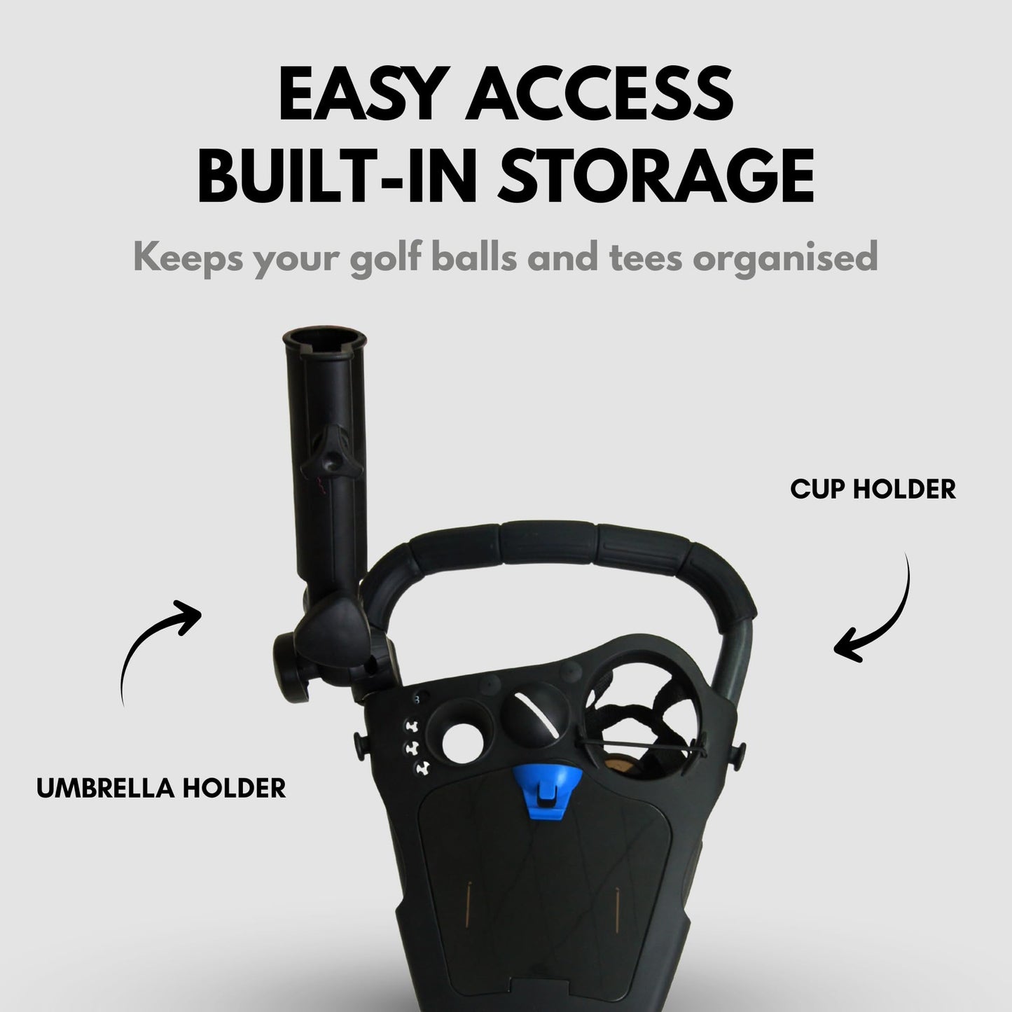 Qwik-Fold 360 Swivel 3 Wheel Push Pull Golf CART - 360* Rotating Front Wheel - ONE Second to Open & Close! (Charcoal/Blue)
