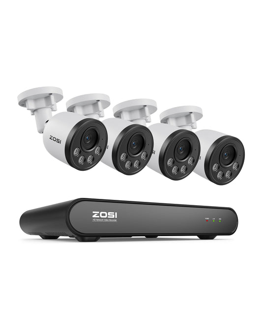 ZOSI 5MP Security Camera System with Audio, 4pcs 4MP Wired Outdoor Indoor PoE Cameras, Smart Person Vehicle Detection, 100ft Night Vision, H.265+ 8CH CCTV NVR for Home, No Monthly Fee (NO Hard Drive)
