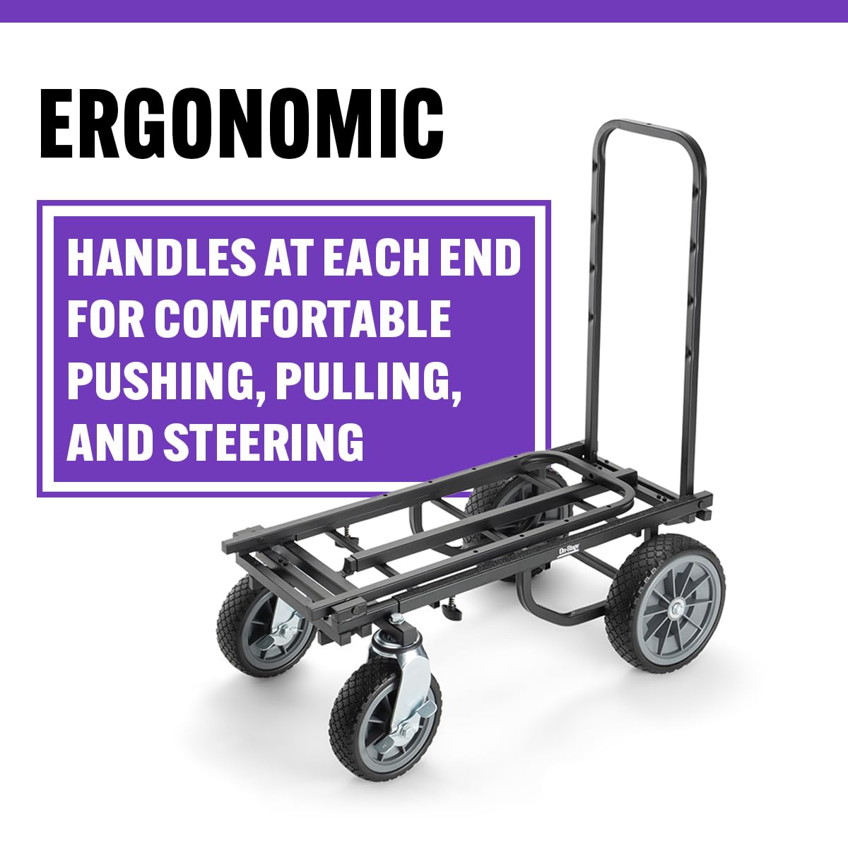 On-Stage UTC5500 All-Terrain Utility Cart (Rolling Dolly Handcart, Heavy-Duty Transportation, Load in and Load Out Equipment, Adjustable Length, Treaded Wheels and Locking Casters, Black Finish)