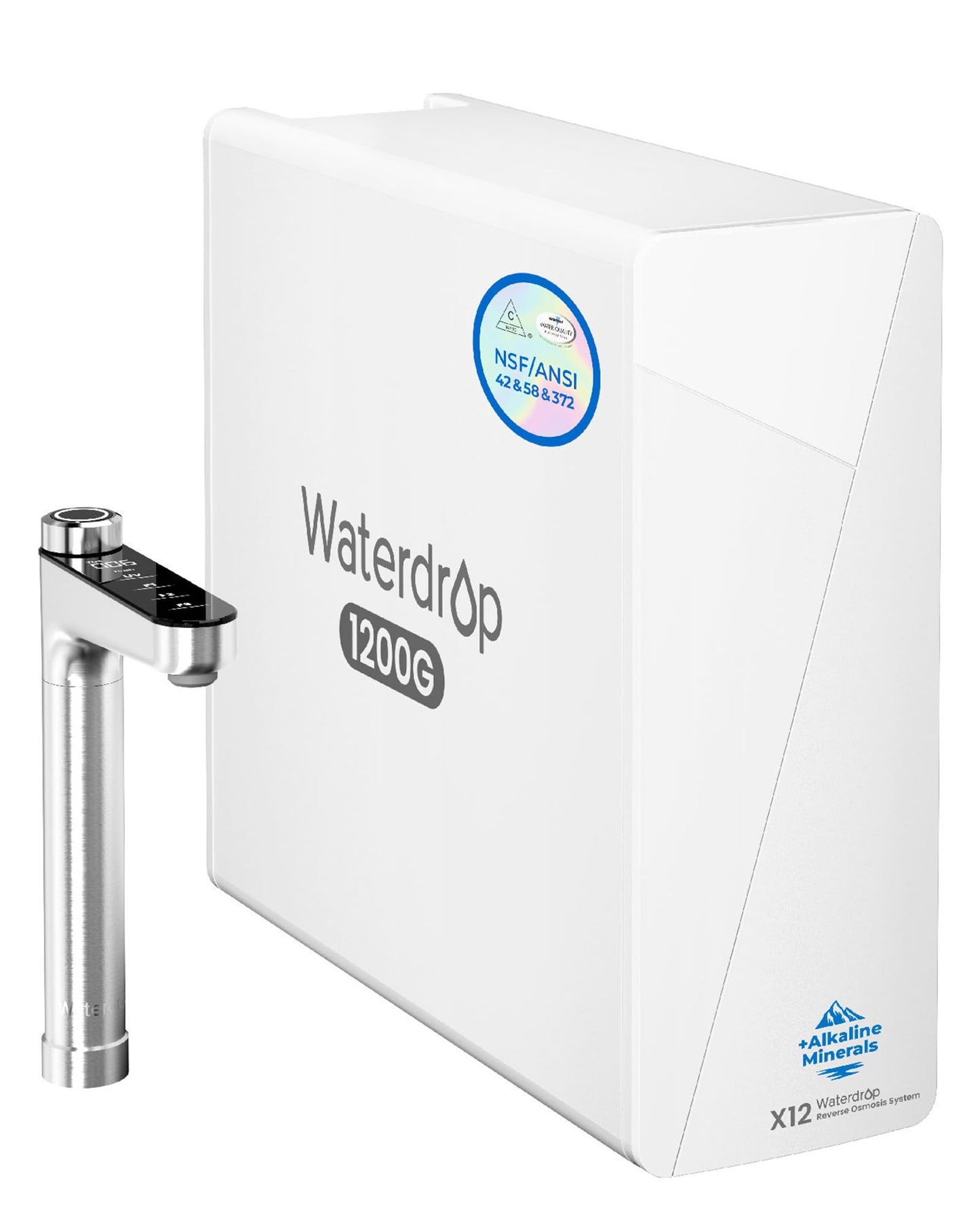 Waterdrop X12 Alkaline Mineral Reverse Osmosis System, NSF/ANSI 42&58&372 Certified, 1200 GPD, 11-Stage Filtration Tankless RO, 3:1 Pure to Drain, UnderSink, Smart Stainless Steel Faucet, BPA Free