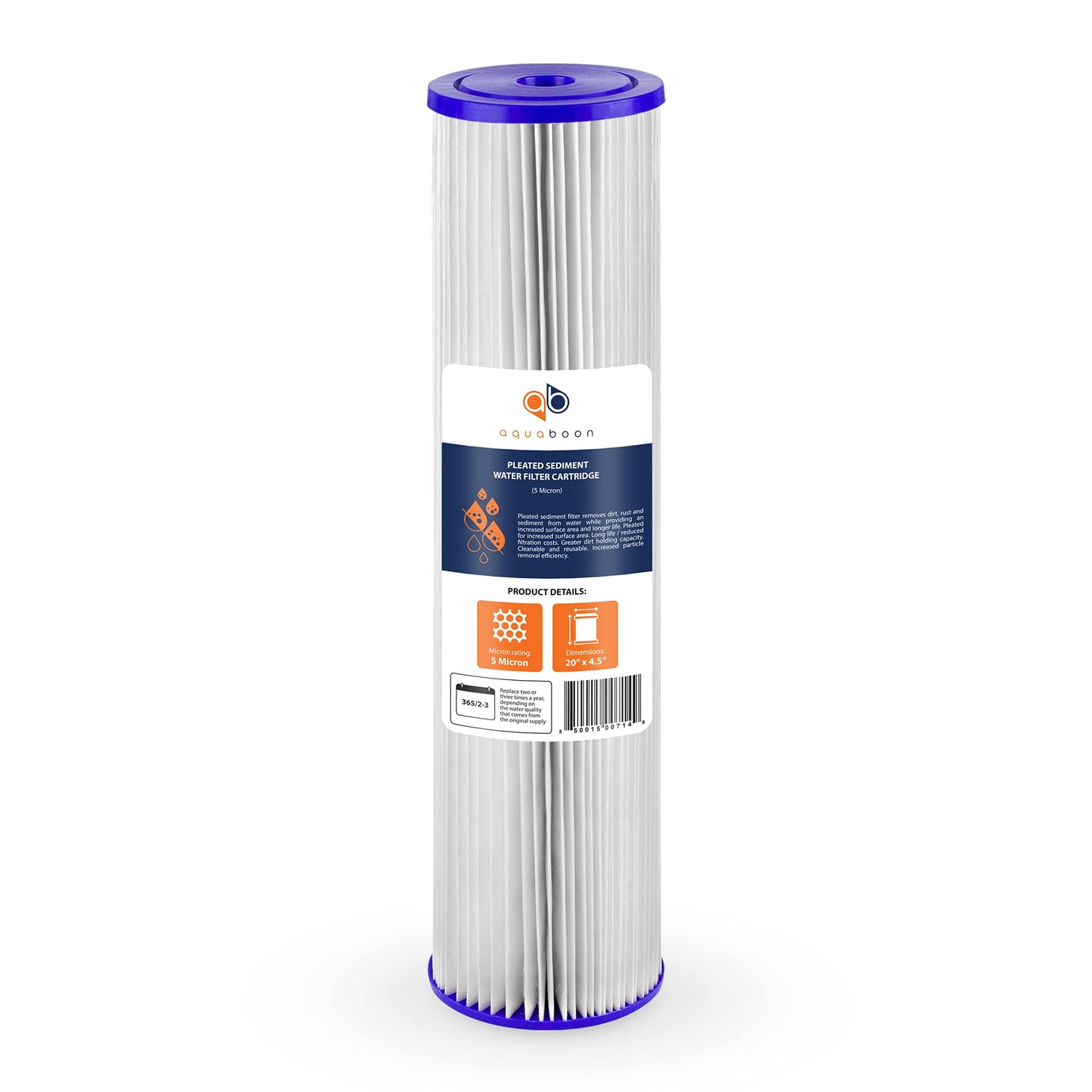 Aquaboon 5 Micron 20 x 4.5 Whole House Pleated Water Sediment Filter Replacement Water Filter Cartridge Compatible with ECP5-20BB, SPC-45-2005, 10-Pack