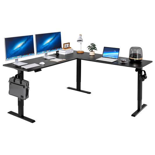 VEVOR L Shaped Standing Desk 71 x 71 inch, 3 Memory Height Adjustable, Electric Corner Standing Desk with Dual Motor, 2 Hooks & Cable Hole, Heavy Duty Carbon Steel Sit Stand Computer Workstation Table