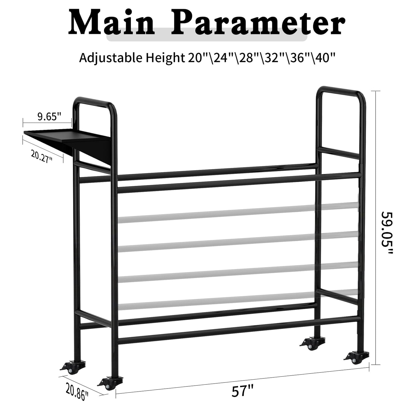 Vioranex Adjustable Rolling Tire Rack, Heavy-Duty Tire Storage Rack for Garage with 4 Self-Locking Casters, Foldable Hole Board, Metal, 59" H x 59" W